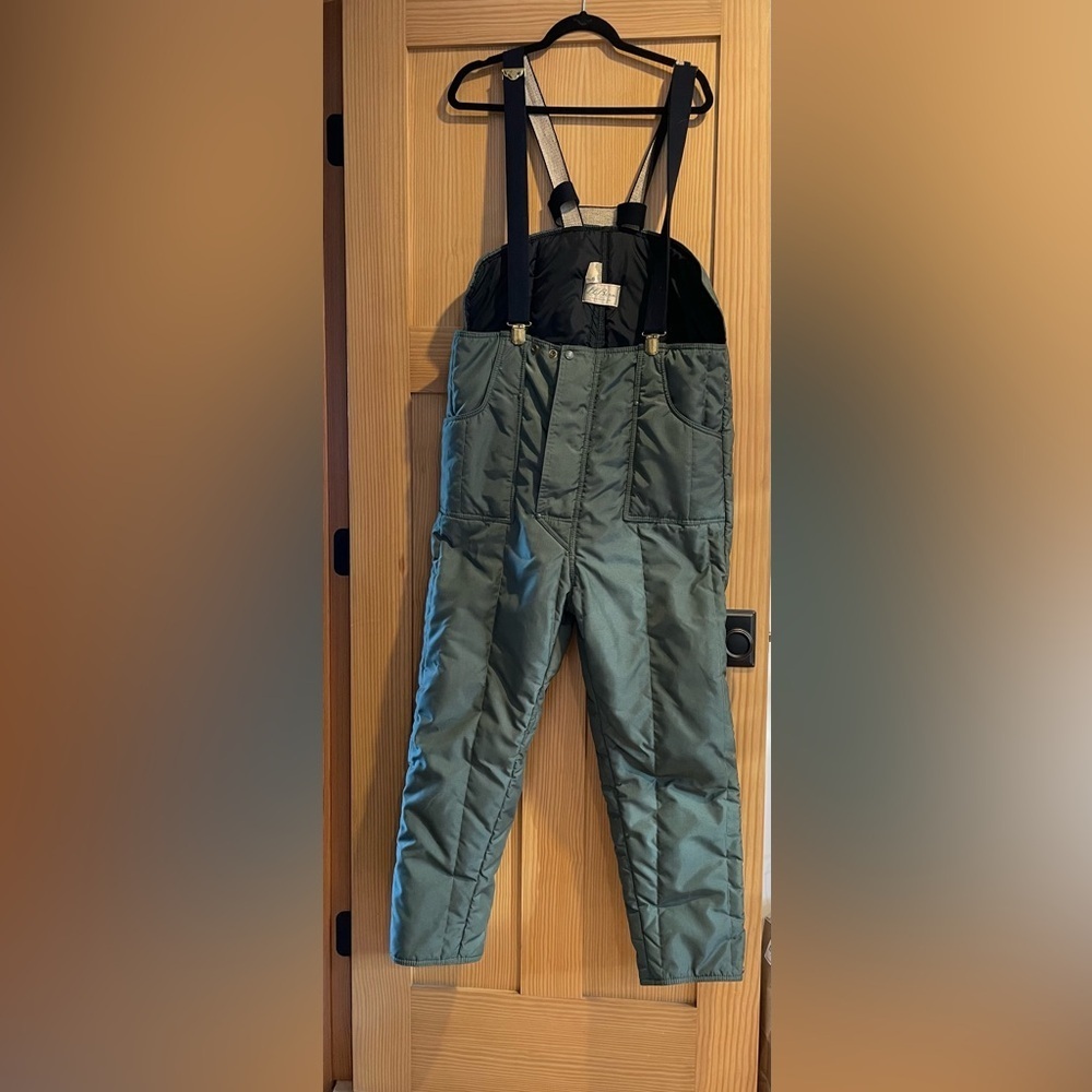 LL Bean RefrigiWear 395 Cold Weather Insulated Bib Overall Vtg 70s Script Large